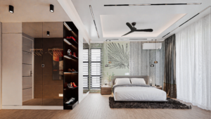 A house for sale in Ghana. A spacious and wide bedroom for light brown floor tiles