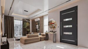 An extended view of an open plan modern living room 3