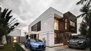 The front view of the 3 bed bedroom storey house at Regimanuel Satellite City