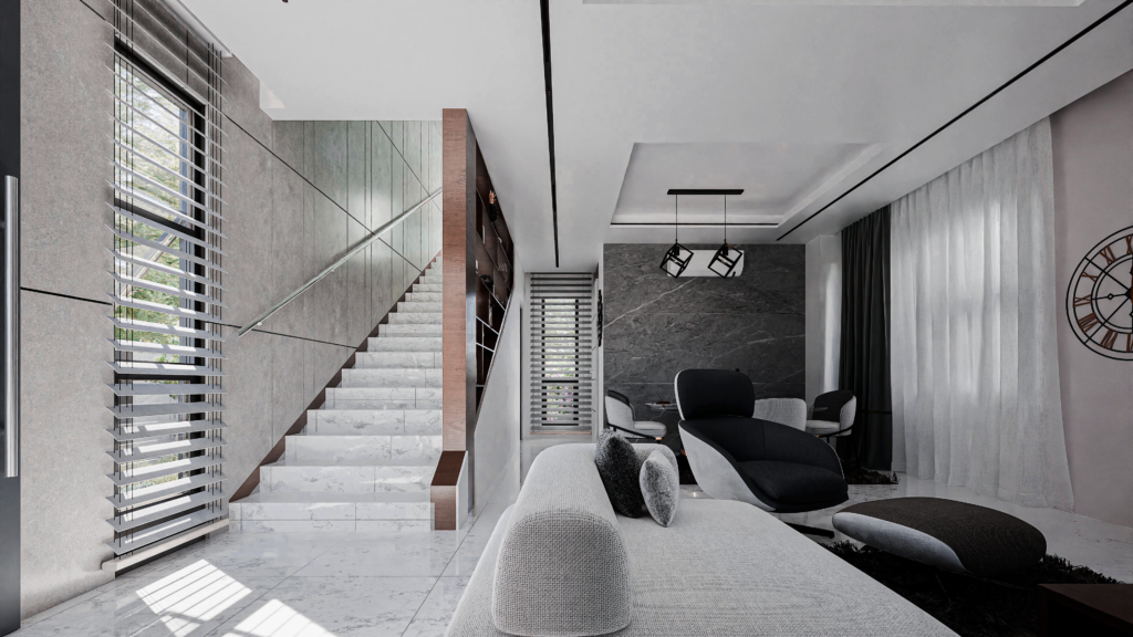 Houses for sale in Accra - Regimanuel Gray - An open plan living room white tones