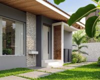 Off-Plan Properties for Sale in Adenta 2025 Guide and Prices - The back yard of a premium 3 bedroom house in Regimanuel Statellite City showing a beautifu green garden
